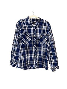 Trulfit Mens X-Large Blue & White Plaid Long Sleeve Button-Up Shirt